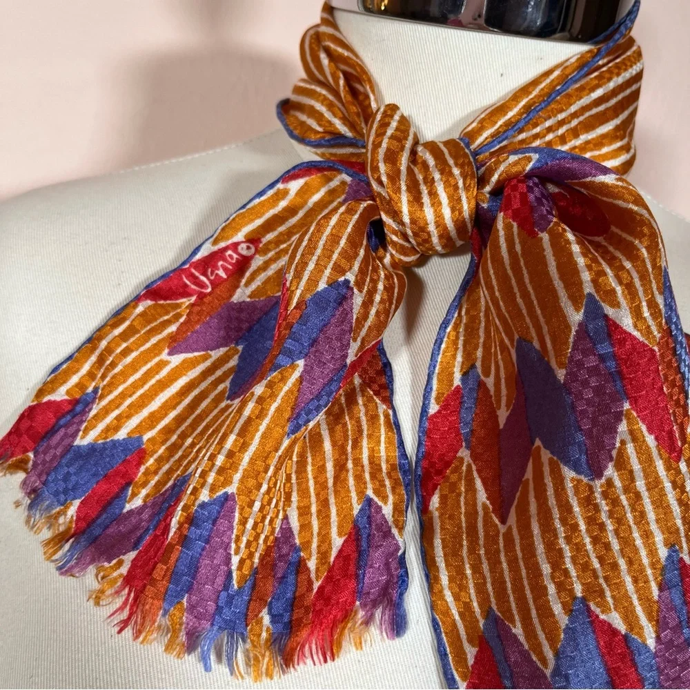 Vera Vintage 1950 60 art deco MCM Silk Hand rolled Copper Cravat Bow Neck Scarf
